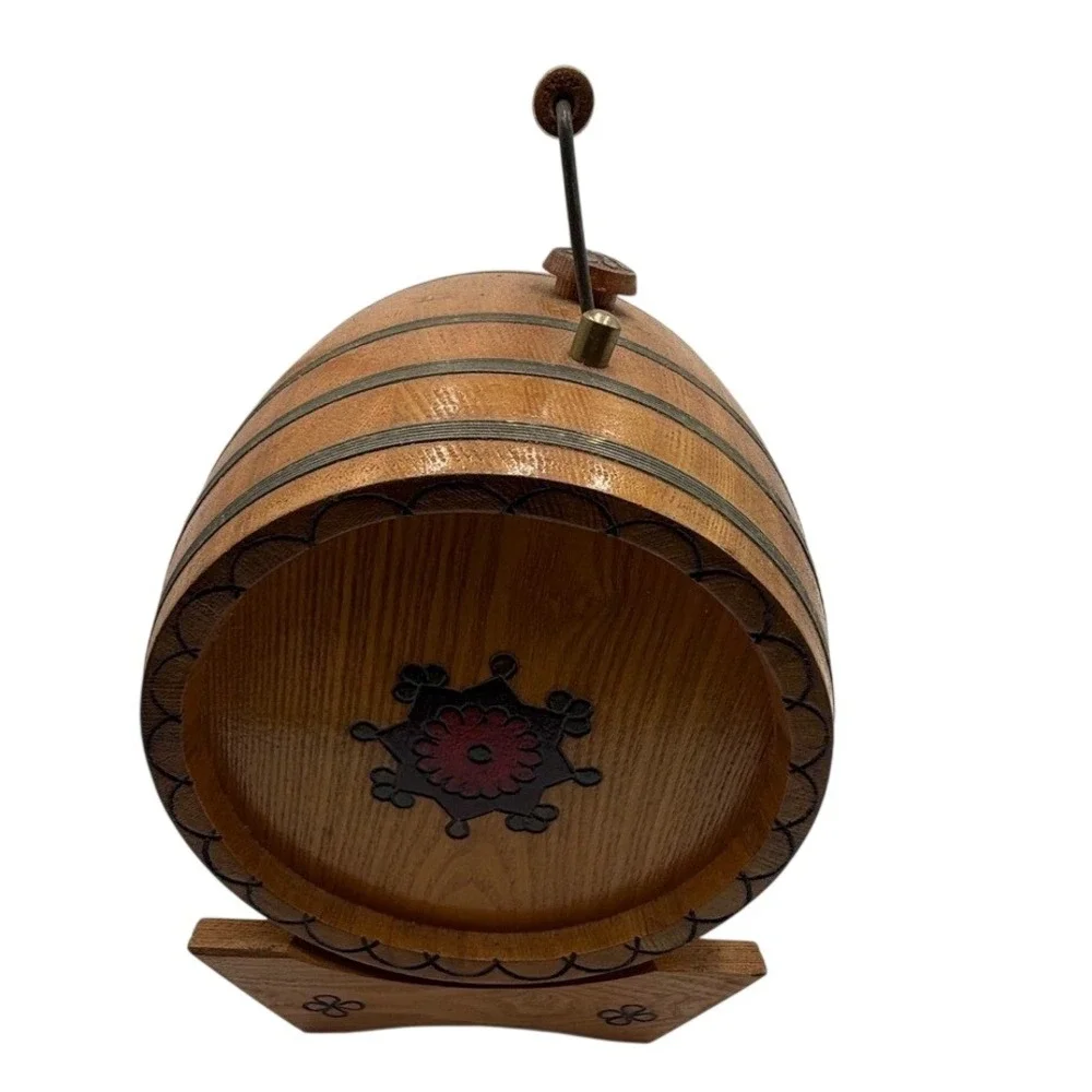 Wooden‎ Barrel Beverage Dispenser w/ Stand Hand Painted Folk Art Rustic Vintage